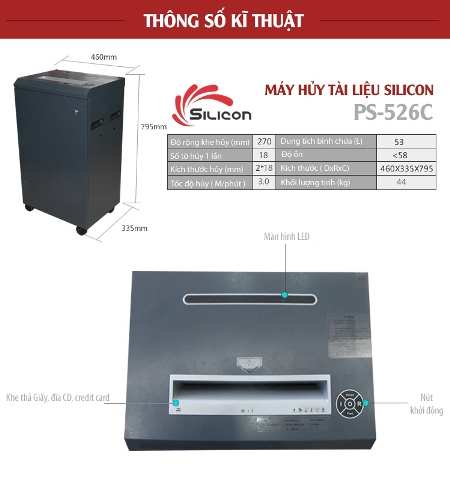 Máy hủy tài liệu công nghiệp Silicon PS-526C